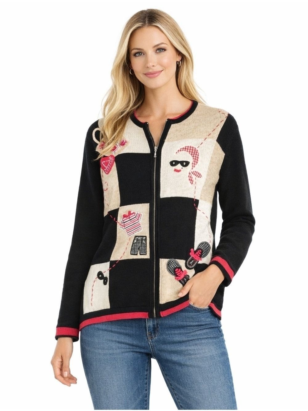 VINTAGE TABI 100% Cotton Full Zip Cardigan Size Small